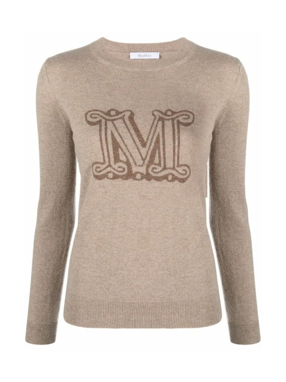 Max Mara beige knit crewneck pullover sweater M monogram logo women's size L